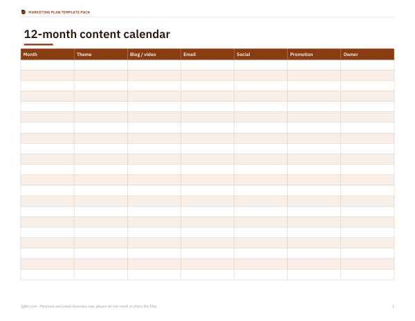 Preview of Printable 12-Month Content Calendar